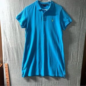 Ralph Lauren Sport Women XL Polo Dress Blue Cotton Short Sleeve Yellow Pony